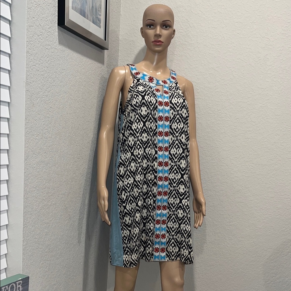 NWOT THML- Anthropology Black and Blue Patterned Sleeveless Dress